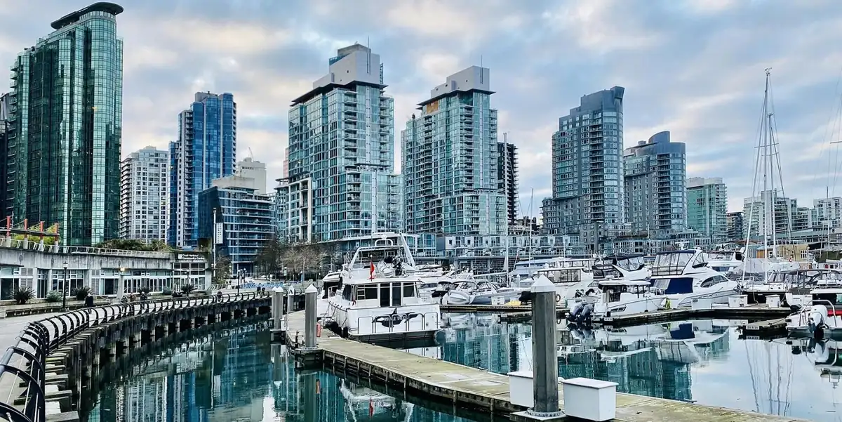 Coal Harbour marina, seawall, and downtown waterfront towers