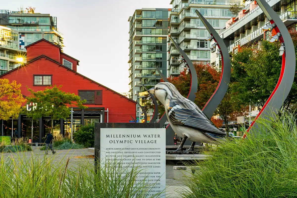 Olympic Village seawall, waterfront, and public plaza